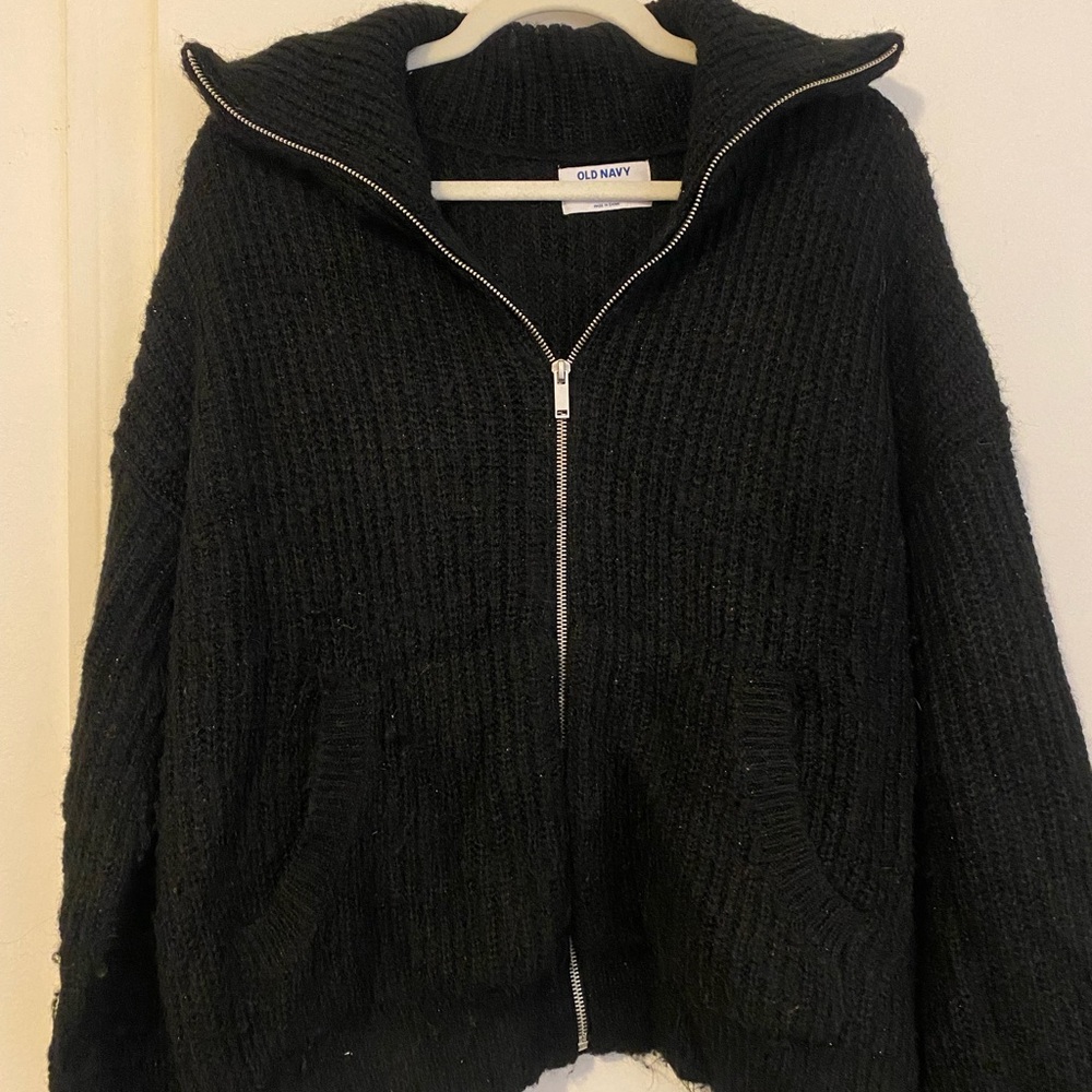 old navy knit collared zip up